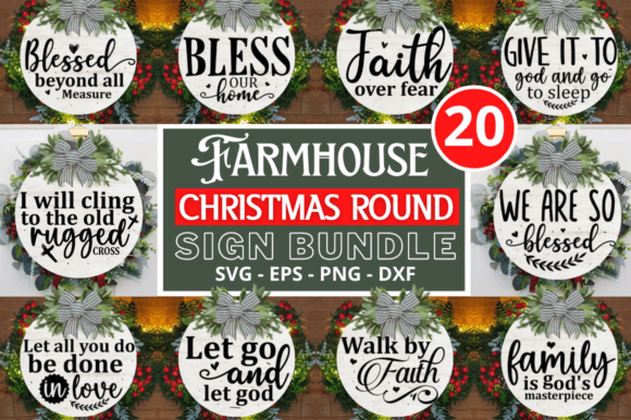 Download Farmhouse Christmas Round Sign Bundle - Christmas Collection
