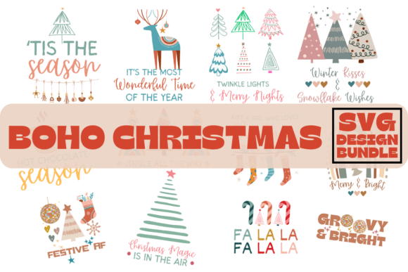 Download Boho Retro Christmas Bundle SVG PNG - Christmas Collection