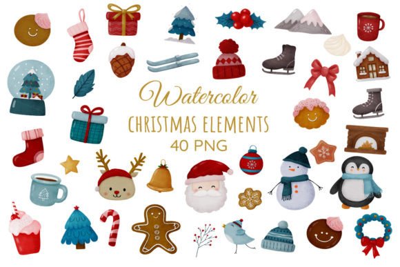 Download Cute Christmas Clipart Watercolor PNG - Christmas Collection