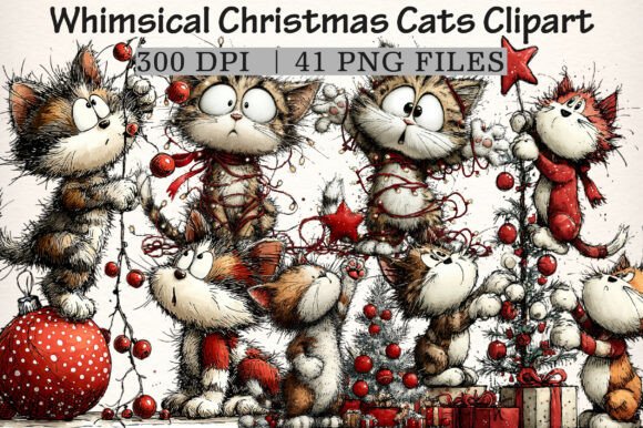 Download Whimsical Christmas Cats Clipart - Christmas Collection