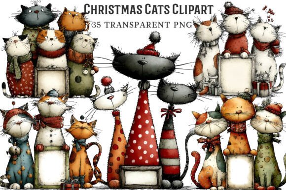 Download Whimsical Christmas Cats Clipart - Christmas Collection