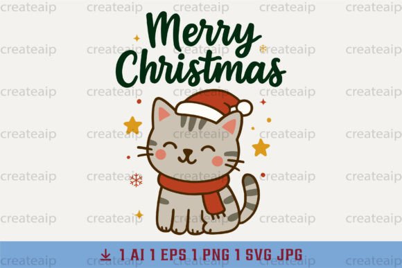 Download Cat Wall Art PNG Cute Christmas - Christmas Collection