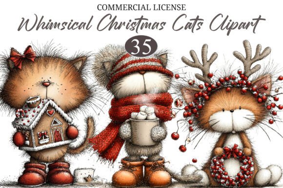 Download Whimsical Christmas Cats Clipart - Christmas Collection