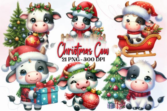 Download Cute Christmas Cow Clipart Bundle - Christmas Collection