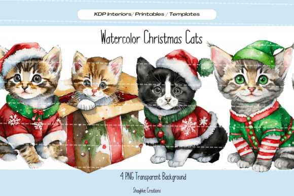 Download Watercolor Christmas Cats / Kitten PNG - Christmas Collection