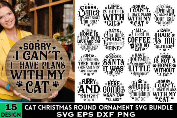 Download Cat Christmas Round Ornament SVG Bundle - Christmas Collection