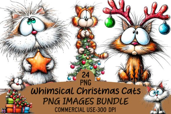 Download Whimsical Christmas Cats Clipart - Christmas Collection