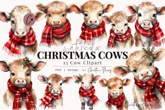 Download Watercolor Christmas Cow Clipart - Christmas Collection