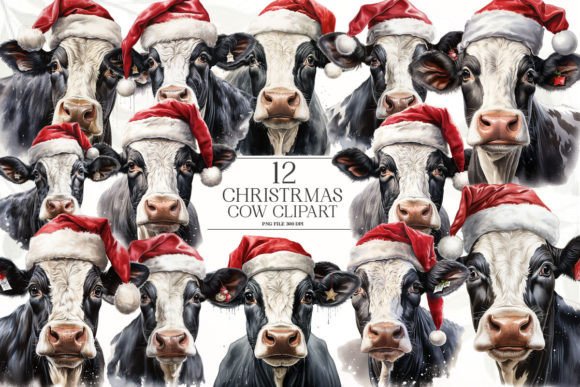 Download Vintage Christmas Cow Clipart - Christmas Collection