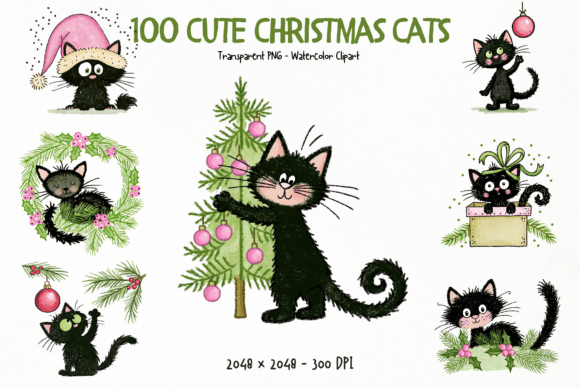 Download Cute Christmas Cats PNG Clipart Bundle - Christmas Collection