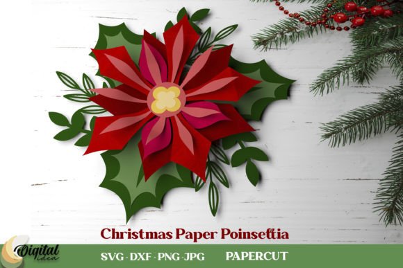 Download Christmas Paper Poinsettia. Flower Paper - Christmas Collection
