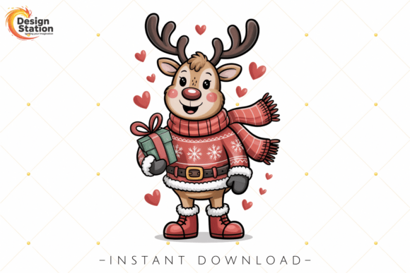 Download Cute Reindeer Christmas Gift PNG - Christmas Collection