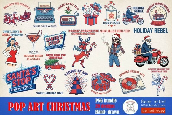 Download Pop Art Christmas Sublimation PNG Bundle - Christmas Collection