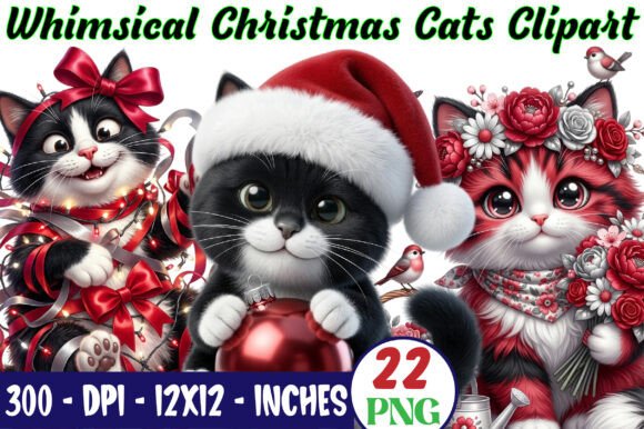 Download Whimsical Christmas Cats Clipart Bundle - Christmas Collection