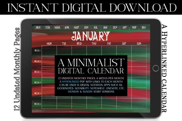 Download Retro Christmas Digital Monthly Calendar - Christmas Collection